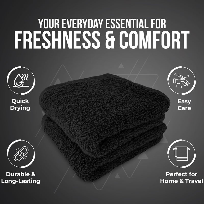 DAN RIVER 24 Pack Wash Cloths for Showering [12x12] - 100% Cotton Washcloths Premium Quality Flannel Face Cloths for Bathroom, Highly Absorbent and Soft Feel Wash Clothes, Black - Image 5